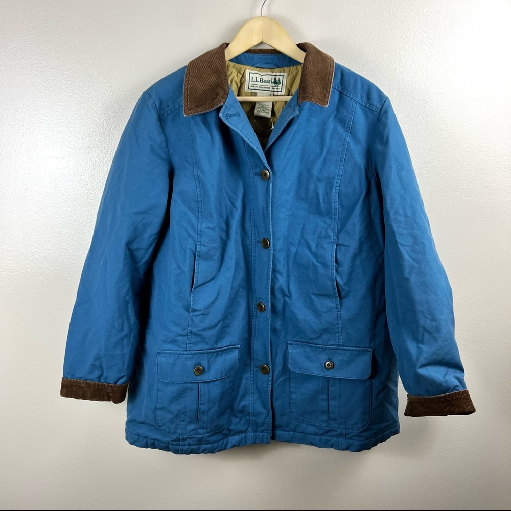 L.L. Bean Women’s Vintage Field Coat Jacket Size Large Blue Corduroy Trim